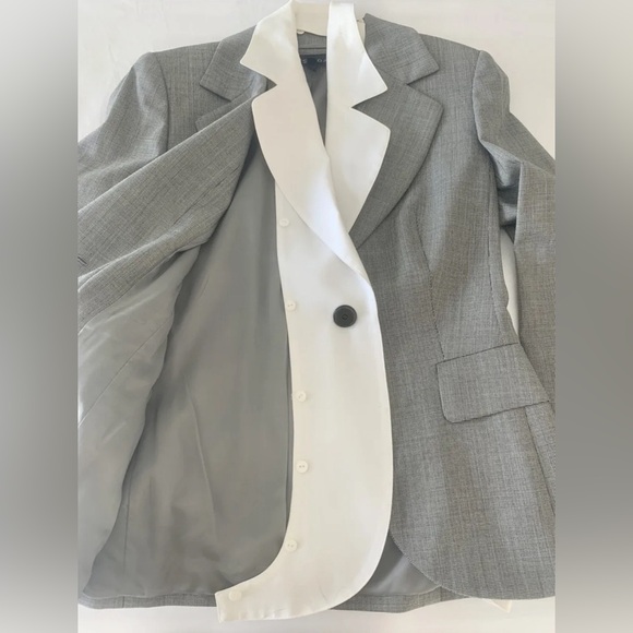 ESCADA Blazer 8 / 38 Black White Check w Faux Shirt Lace Cuffs Lightweight Wool - Picture 2 of 13
